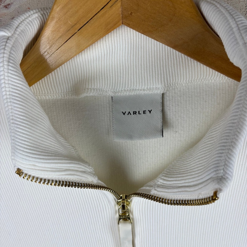 Varley Acadia Half Zip Ivory Ribbed Ottoman Pullover Kangaroo Pocket S - Picture 2 of 11